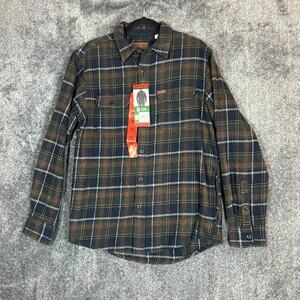 Orvis Plaid Casual Button Down Shirt Navy Olive Brown